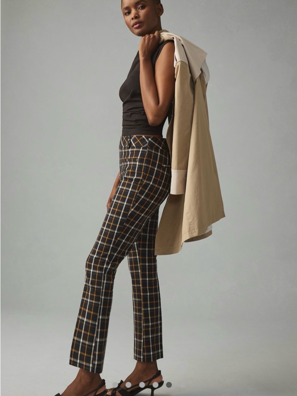 Anthropologie Black Plaid Trousers with Mustard & Gray Windowpane